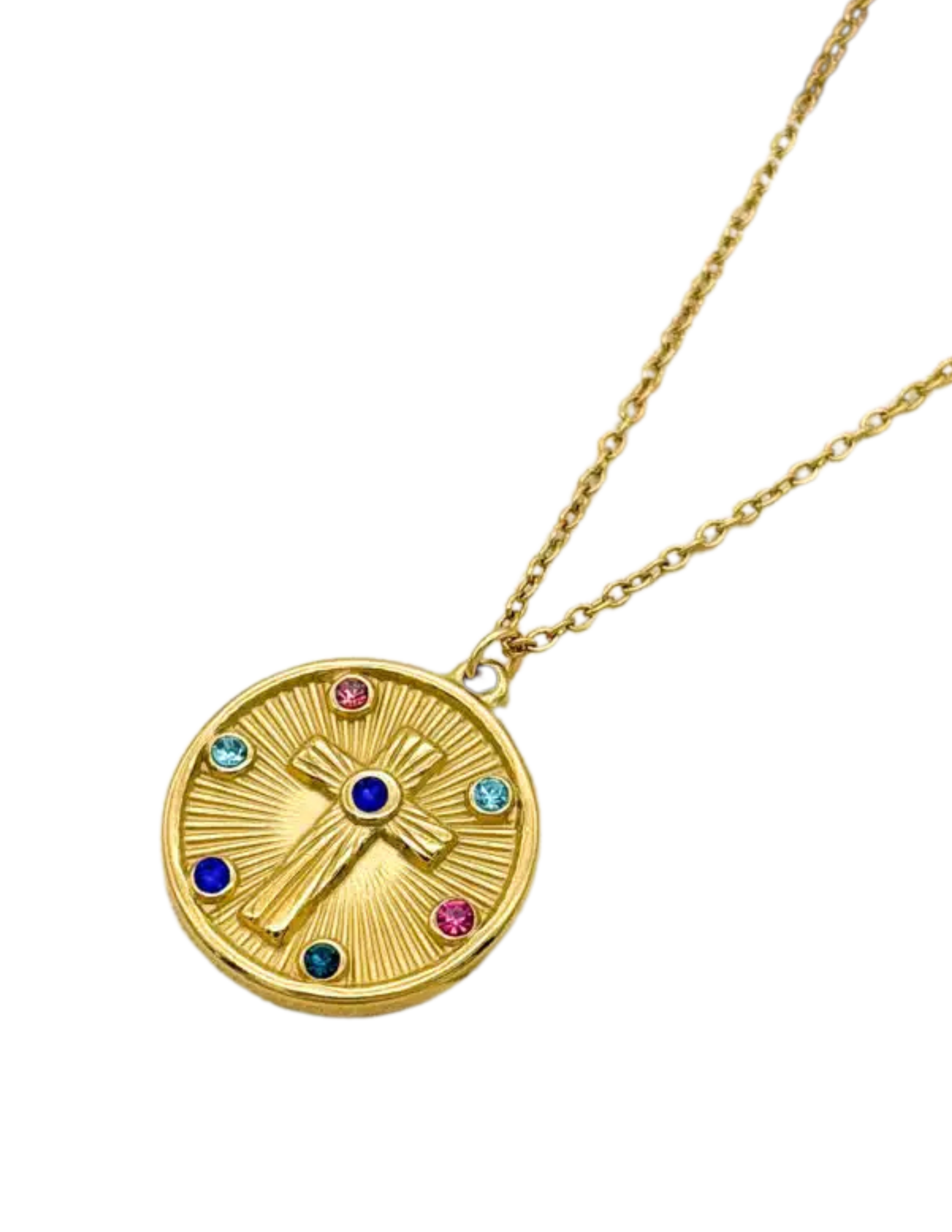 Gold Multicolor Cross Necklace