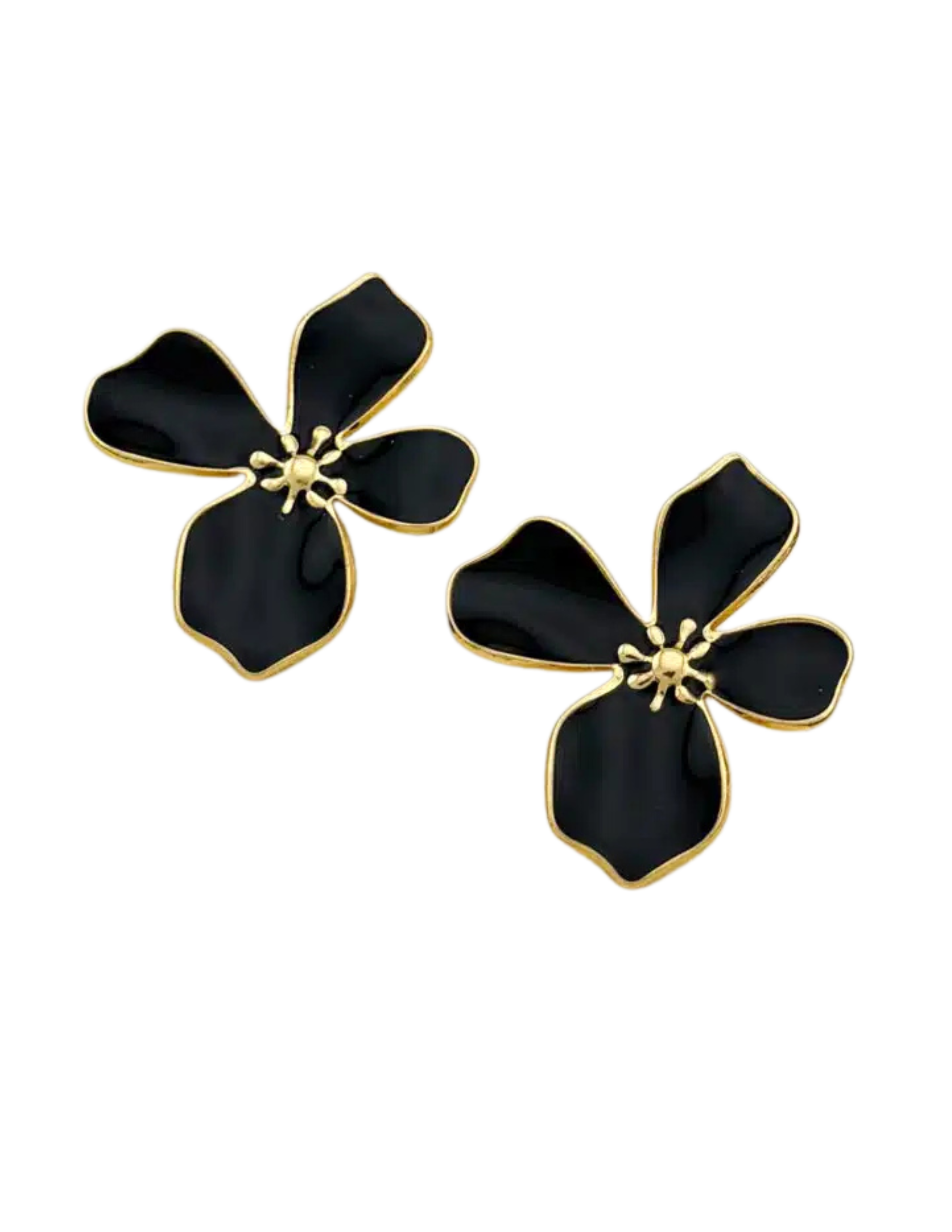 Gold Black Blossom Earrings
