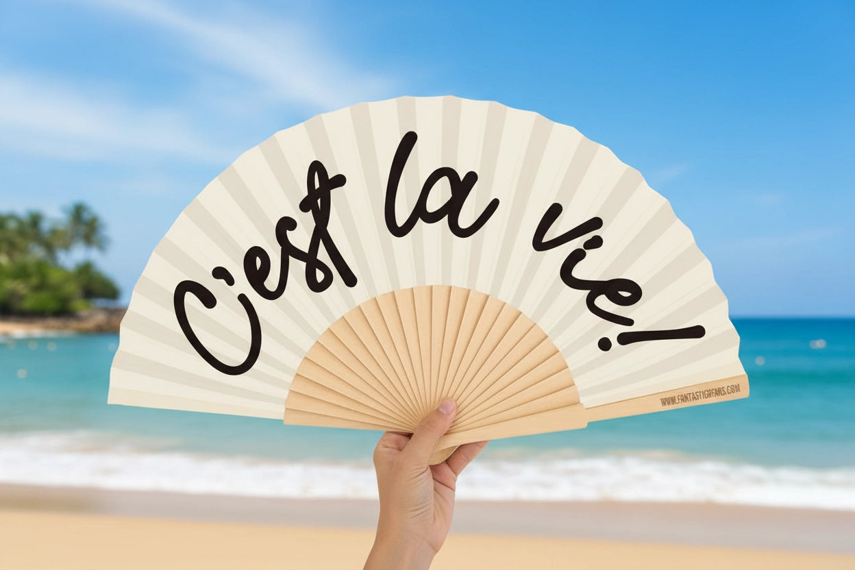 C’est La Vie 23 cm Hand Fan – French-Inspired Statement Fan